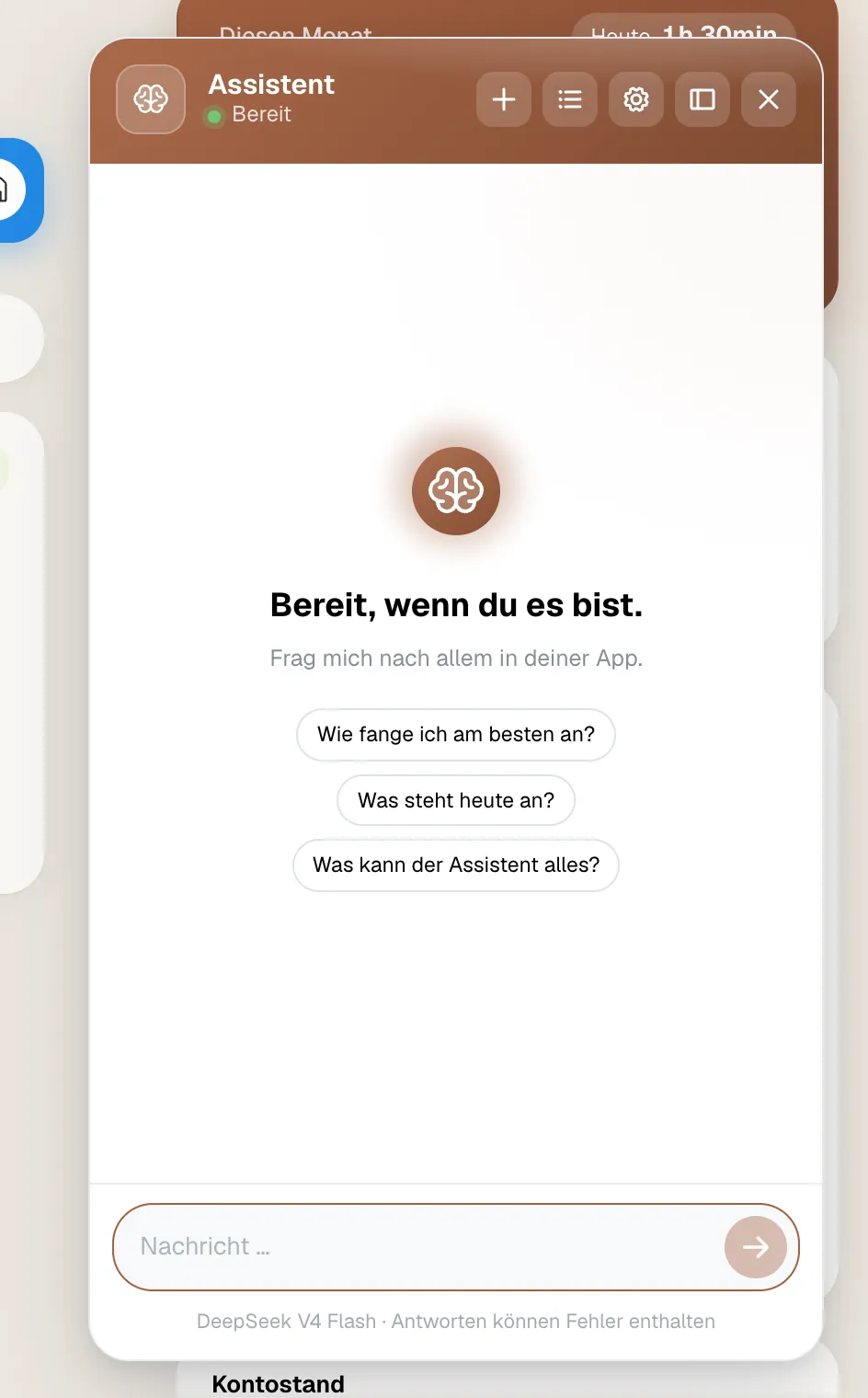 Seitenpanel des KI-Assistenten mit Vorschlägen für den Einstieg und einem Eingabefeld